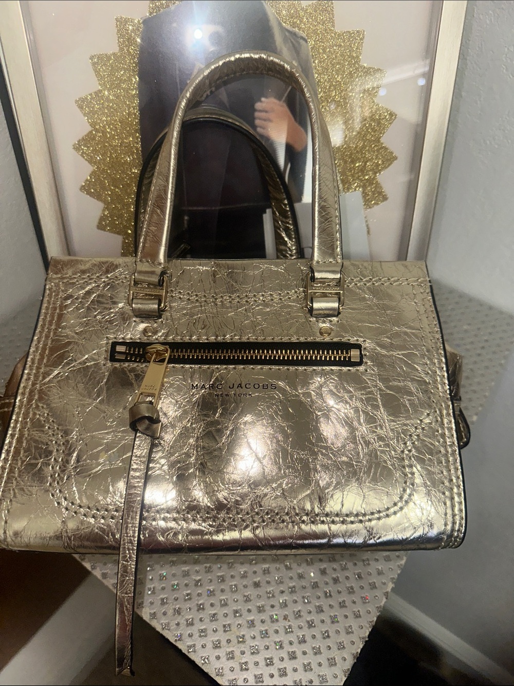 Marc Jacobs Metallic Gold Satchel with Front Zip EUC